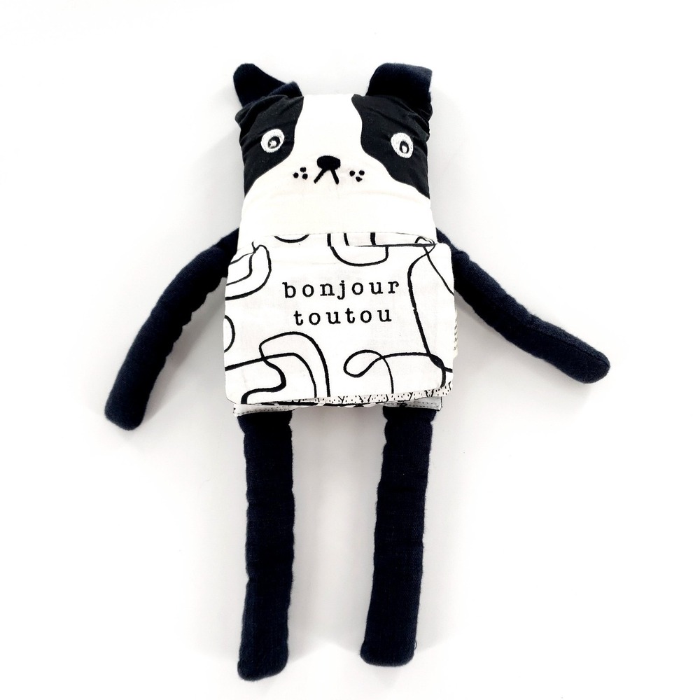 Wee Gallery Organic Flippy Friend Boston Terrier Dog Plush Stuffed Animal